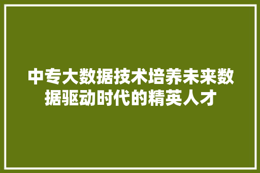 中专大数据技术培养未来数据驱动时代的精英人才