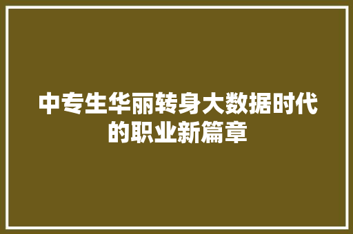 中专生华丽转身大数据时代的职业新篇章