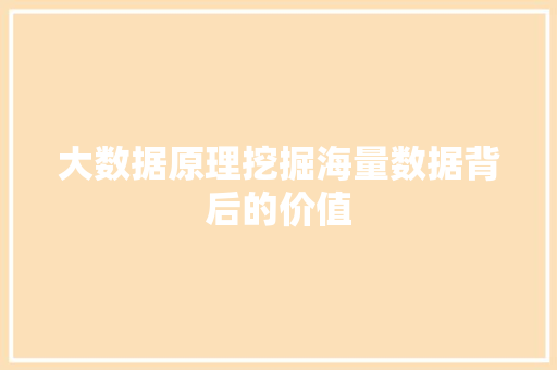 大数据原理挖掘海量数据背后的价值