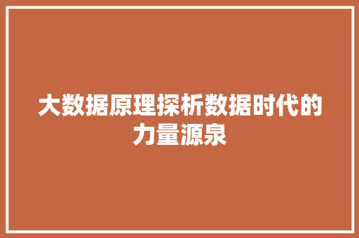 大数据原理探析数据时代的力量源泉  第1张