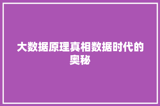 大数据原理真相数据时代的奥秘  第1张