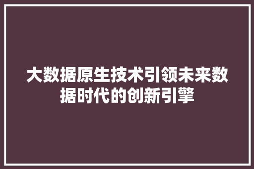 大数据原生技术引领未来数据时代的创新引擎  第1张