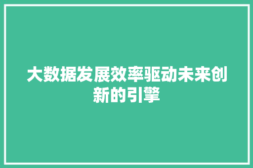 大数据发展效率驱动未来创新的引擎
