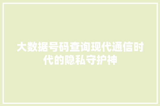 大数据号码查询现代通信时代的隐私守护神