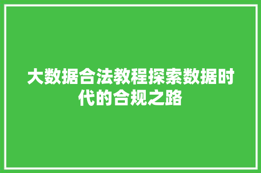 大数据合法教程探索数据时代的合规之路