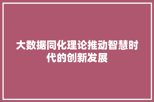 大数据同化理论推动智慧时代的创新发展