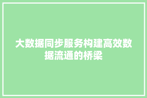 大数据同步服务构建高效数据流通的桥梁