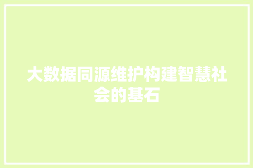 大数据同源维护构建智慧社会的基石