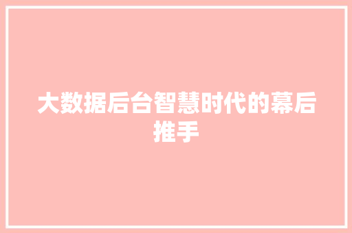 大数据后台智慧时代的幕后推手  第1张