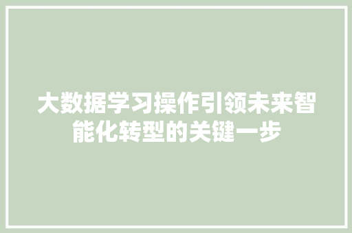 大数据学习操作引领未来智能化转型的关键一步