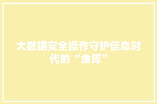 大数据安全操作守护信息时代的“金库”