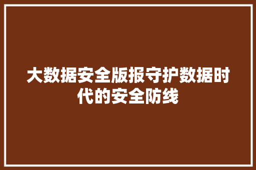 大数据安全版报守护数据时代的安全防线  第1张
