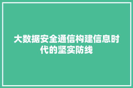 大数据安全通信构建信息时代的坚实防线  第1张