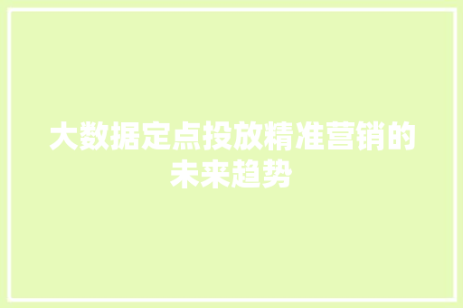 大数据定点投放精准营销的未来趋势