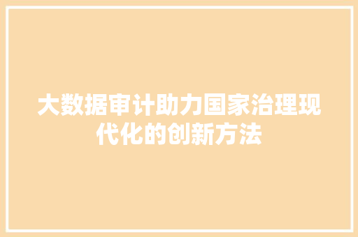 大数据审计助力国家治理现代化的创新方法