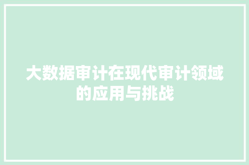 大数据审计在现代审计领域的应用与挑战  第1张