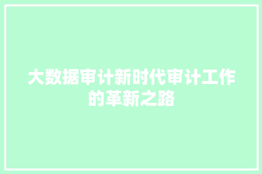 大数据审计新时代审计工作的革新之路  第1张