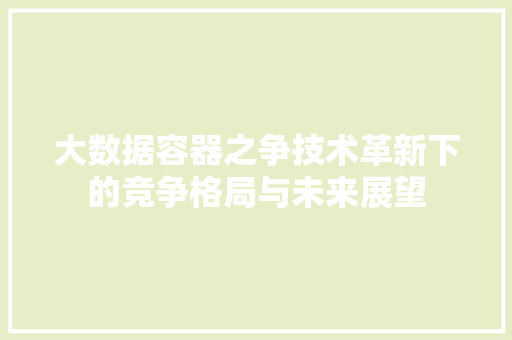 大数据容器之争技术革新下的竞争格局与未来展望
