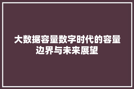 大数据容量数字时代的容量边界与未来展望  第1张
