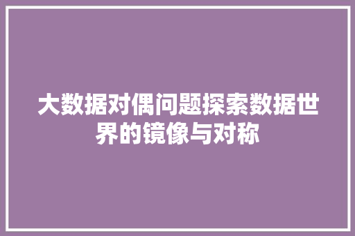 大数据对偶问题探索数据世界的镜像与对称  第1张