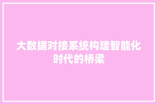 大数据对接系统构建智能化时代的桥梁