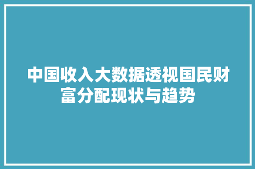中国收入大数据透视国民财富分配现状与趋势