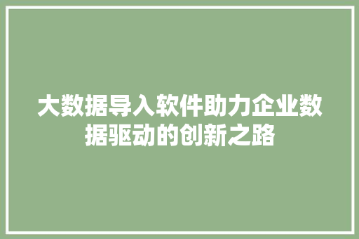 大数据导入软件助力企业数据驱动的创新之路  第1张