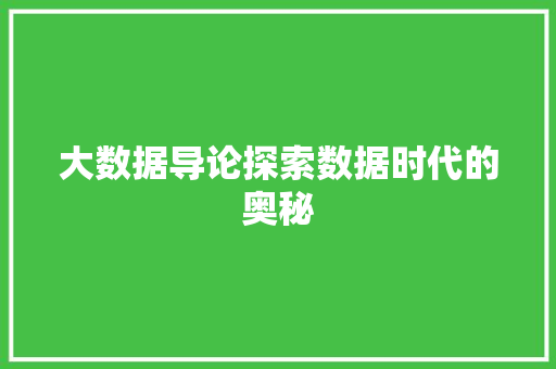 大数据导论探索数据时代的奥秘