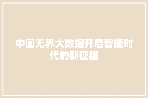 中国无界大数据开启智能时代的新征程