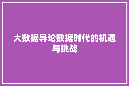 大数据导论数据时代的机遇与挑战