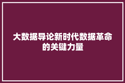 大数据导论新时代数据革命的关键力量  第1张