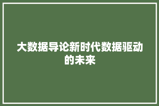 大数据导论新时代数据驱动的未来  第1张
