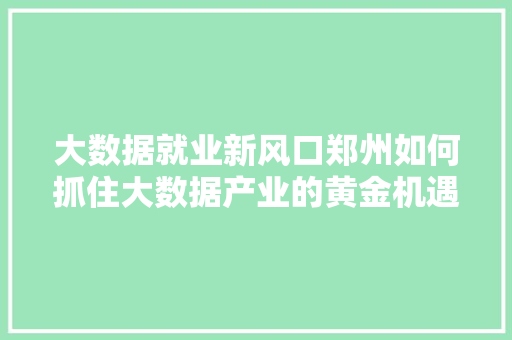 大数据就业新风口郑州如何抓住大数据产业的黄金机遇