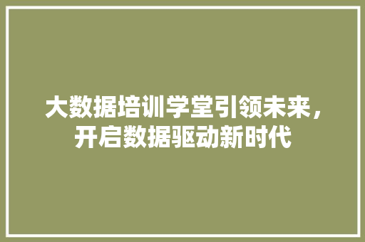 大数据培训学堂引领未来，开启数据驱动新时代