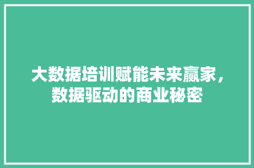 大数据培训赋能未来赢家，数据驱动的商业秘密