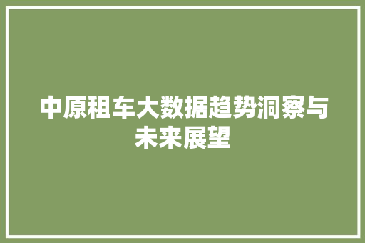 中原租车大数据趋势洞察与未来展望
