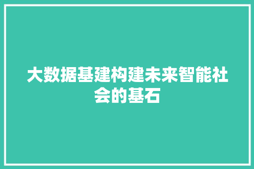 大数据基建构建未来智能社会的基石