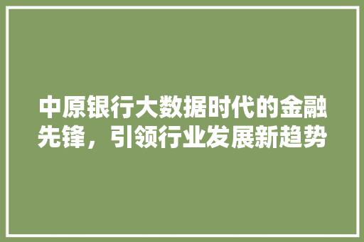 中原银行大数据时代的金融先锋，引领行业发展新趋势