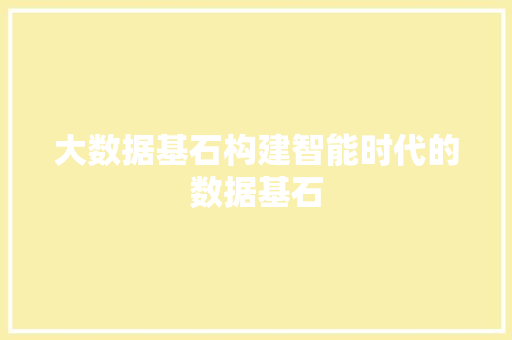 大数据基石构建智能时代的数据基石
