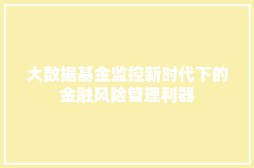 大数据基金监控新时代下的金融风险管理利器