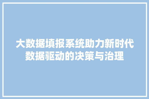 大数据填报系统助力新时代数据驱动的决策与治理