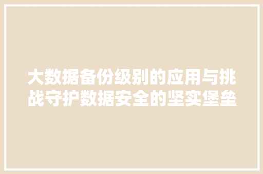 大数据备份级别的应用与挑战守护数据安全的坚实堡垒