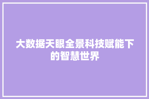 大数据天眼全景科技赋能下的智慧世界