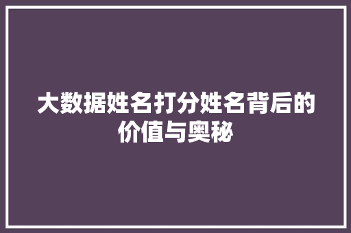 大数据姓名打分姓名背后的价值与奥秘  第1张