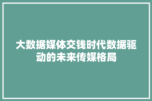大数据媒体交钱时代数据驱动的未来传媒格局