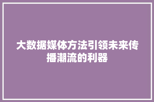大数据媒体方法引领未来传播潮流的利器