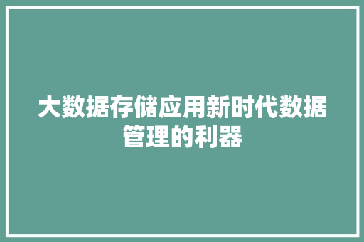 大数据存储应用新时代数据管理的利器