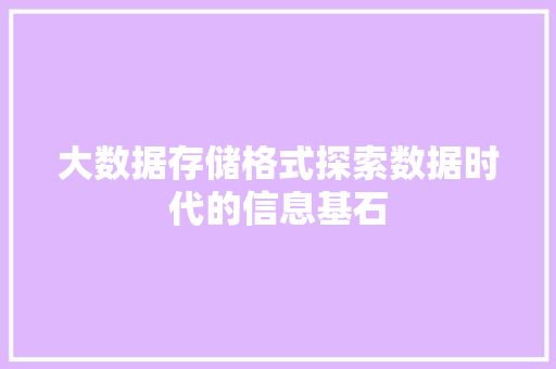 大数据存储格式探索数据时代的信息基石
