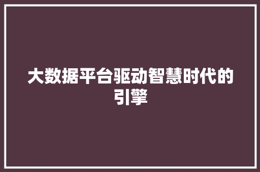 大数据平台驱动智慧时代的引擎  第1张