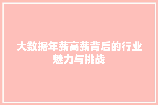大数据年薪高薪背后的行业魅力与挑战